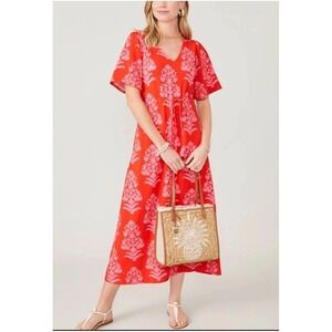 Spartina 449 Blakelynn Dress Sz M Midi/Maxi Floral Tassel Drawstring Peru Trad